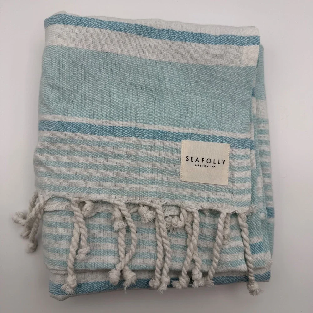 Seafolly Australia Turkish Towel‎ Set Blue Mist Stripe Beach Bag NEW